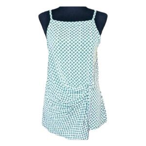 Banana Republic Asymmetrical Green & White Patterned Spaghetti Strap Flowing Top